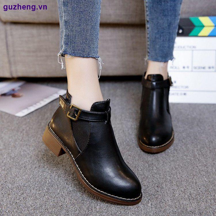 Giày bốt cổ thấp đế dày thời trang thu đông Hàn Quốc thiết kế mới sành điệu cho nữ | BigBuy360 - bigbuy360.vn