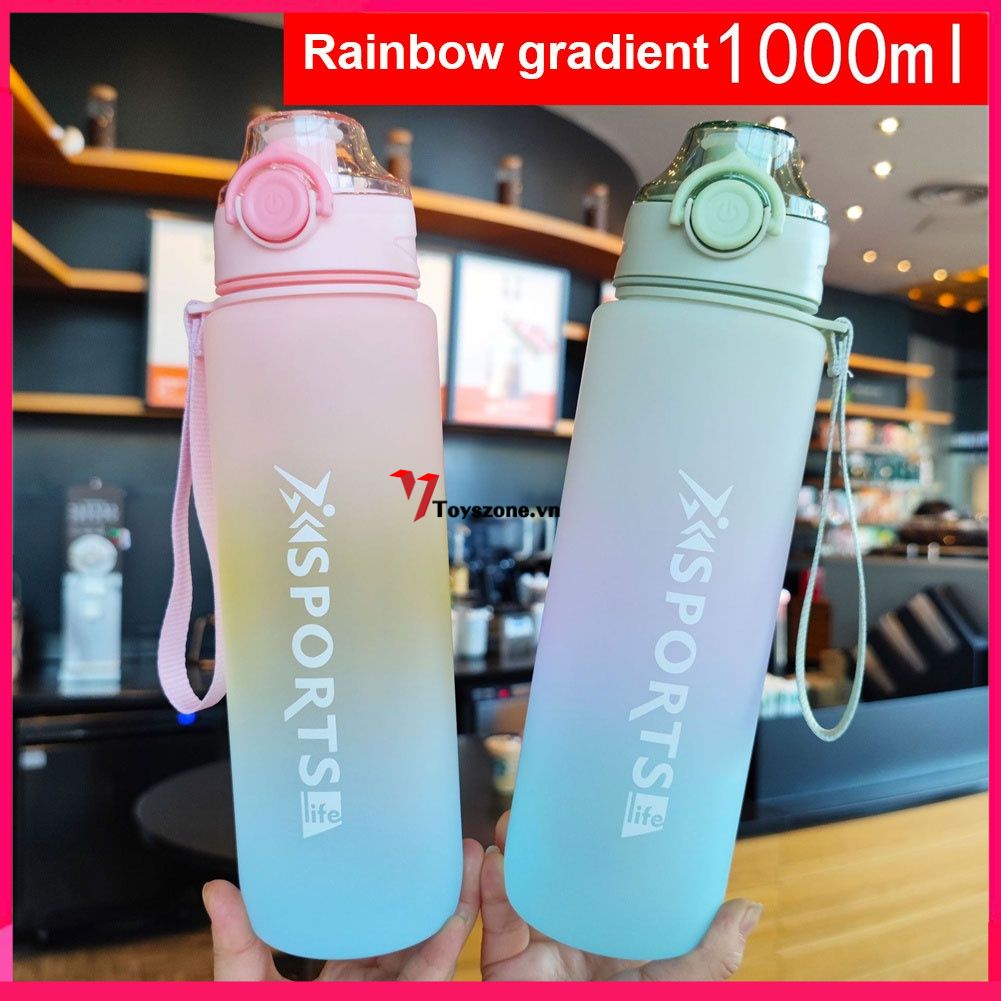 1000ml Xách Tay Thể Thao Chai Nước Cầu Vồng Gradient Ấm Đun Nước Bằng Nhựa với Hộp Đựng Nhẫn Lọc Bìa cho Tập Thể Dục Ngoài Trời
