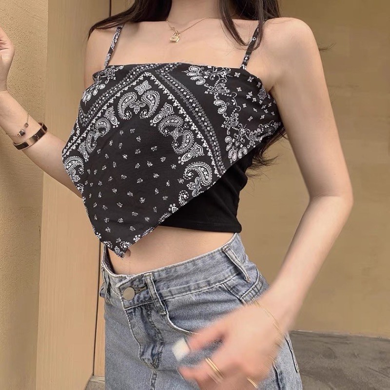 [Có sẵn+ảnh thật] Áo hai dây croptop khăn bandana mix áo ống summer 2021