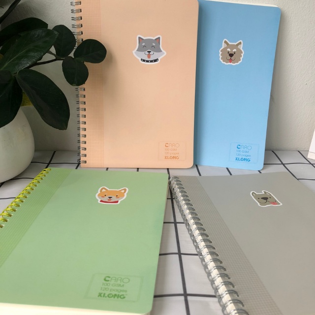 Vở Klong A5 Caro 120 trang bìa nhựa lò xo kép bìa màu Pastel - tập sổ Klong