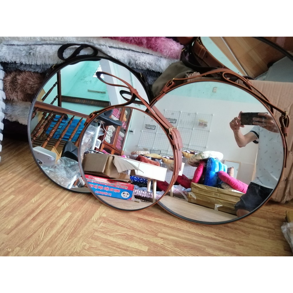 Gương Tròn Treo Tương Dây Da Cao Cấp D50