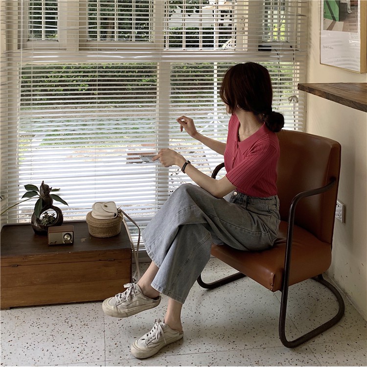 Áo Thun Polo Tay Ngắn Màu Trơn Phong Cách Hàn Quốc