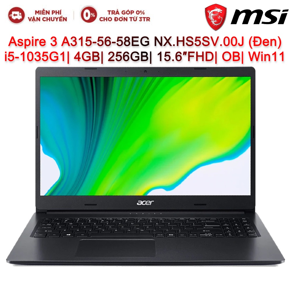 Laptop ACER Aspire 3 A315-56-58EG NX.HS5SV.00J i5-1035G1| 4GB| 256GB| 15.6″FHD| OB| Win11