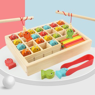 Trò chơi câu cá TREEYEAR đếm số từ tính bằng gỗ có 2 cần câu theo phương pháp Montessori