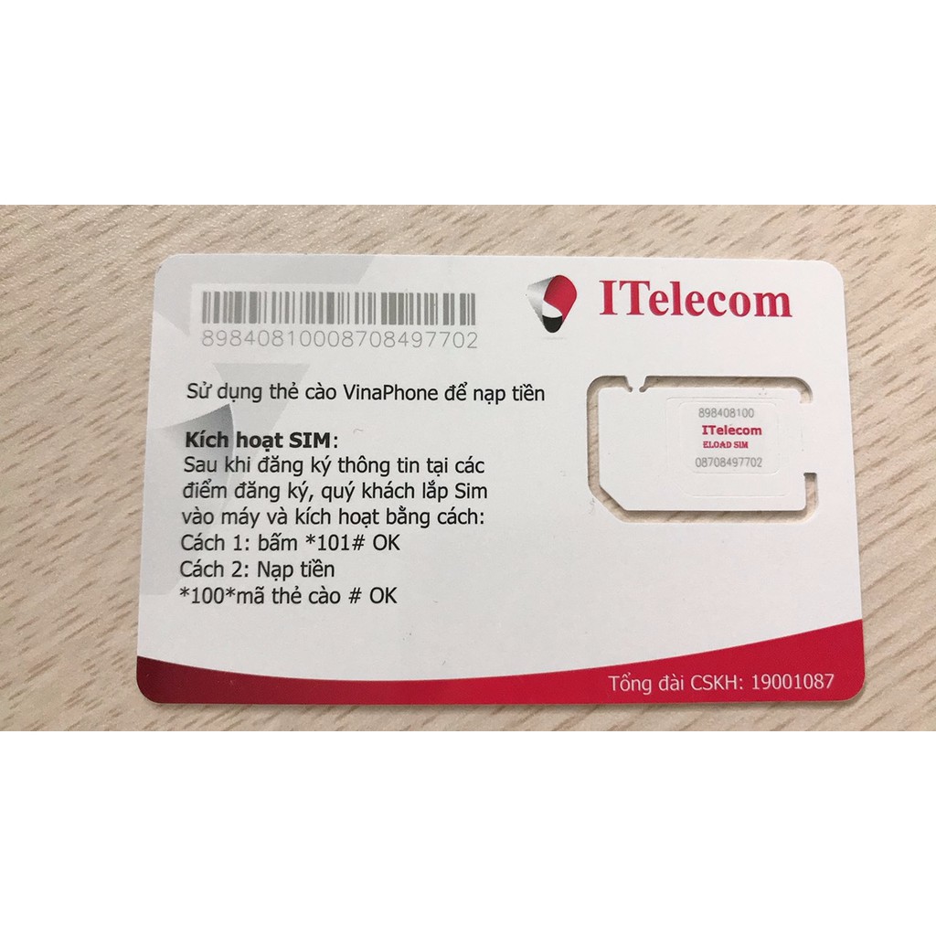 Sim 4G (Vinaphone đã nạp 77k) Itelecom MAY gói 90gb/tháng + miễn phí nội mạng<20p (Giống sim 4G Vinaphone VD89 Plus)