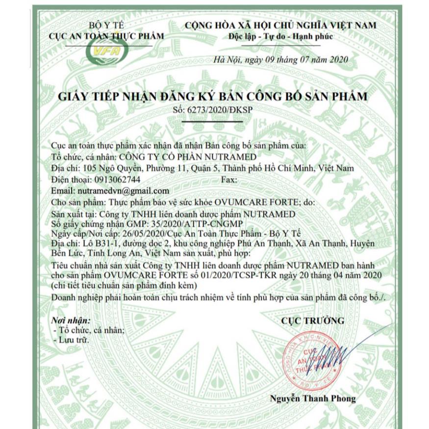 Ovumcare Forte - Hỗ trợ tăng tỷ lệ đậu thai cho phụ nữ vô sinh hiếm muộn, buồng trứng đa nang (PCOS) (30 viên)