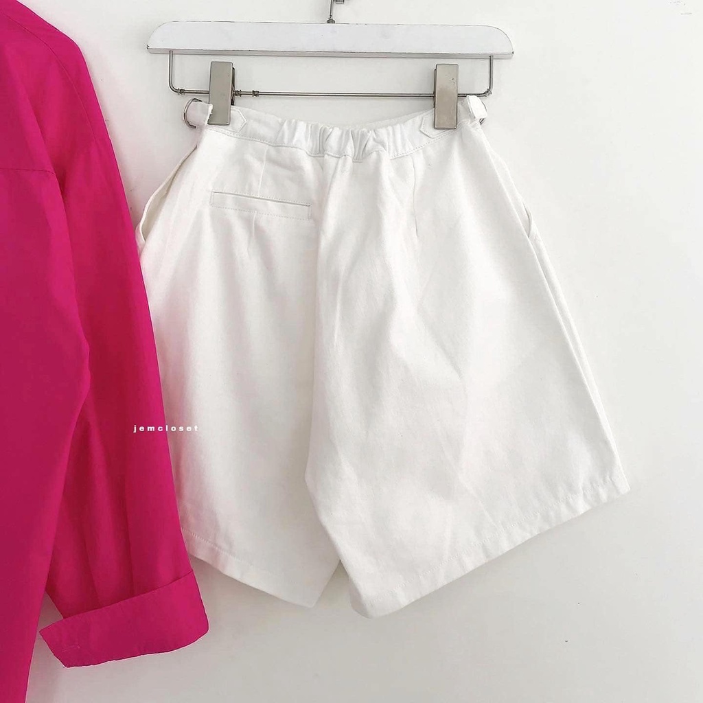 Quần Đùi Kaki Nữ JEM CLOSET Thiết Kế Lưng Cao Có Nút Gài Chỉnh Eo Phong Cách Ulzzang STAR 2808