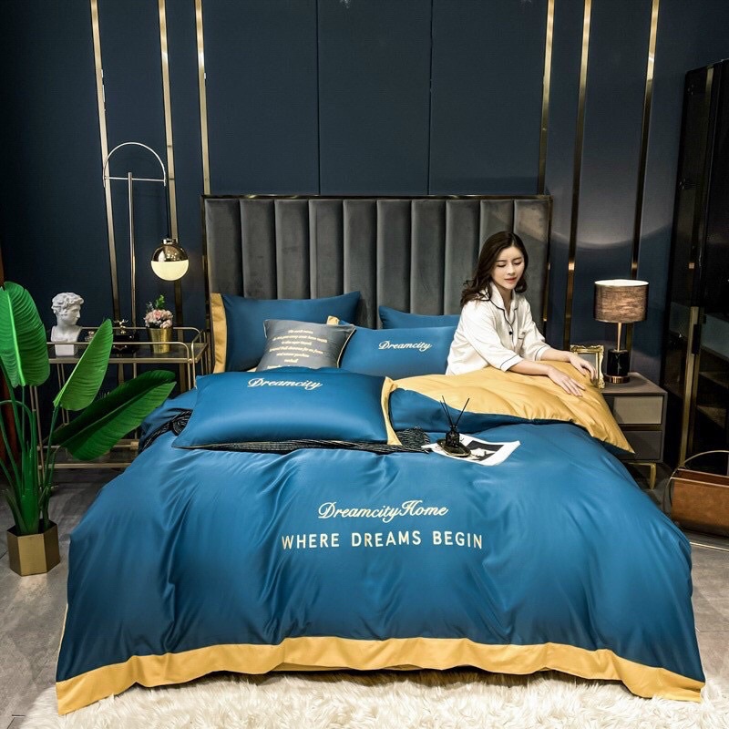Bộ Chăn Ga Phi Lụa - Bộ Chăn Ga 4 Món Lụa  Cotton Dream City Home