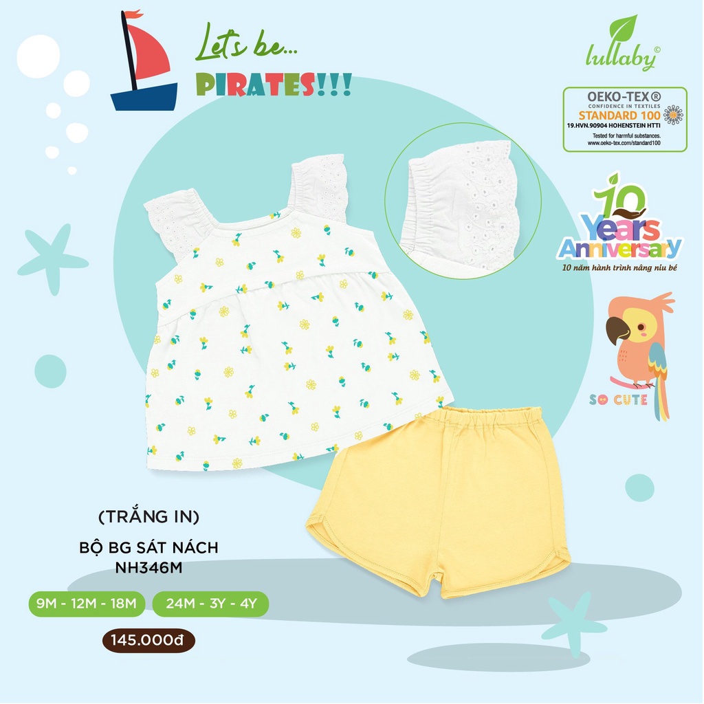 [CHÍNH HÃNG] Bộ quần áo sát nách chất cotton mềm mại họa tiết bé gái Lullaby