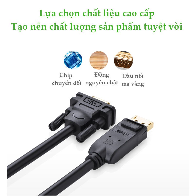 Dây chuyển đổi DisplayPort sang VGA hỗ trợ phân giải 1920x1200, dài 1-3m UGREEN DP105