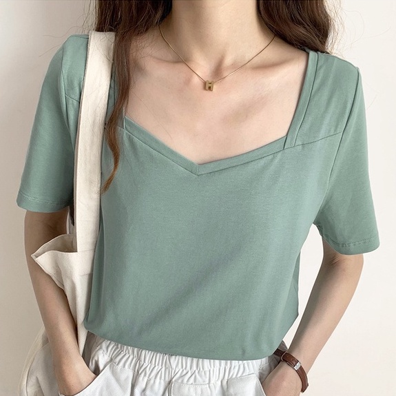 Áo Thun Nữ Cổ Chữ V Tay Ngắn Phong Cách Mùa Hè Mới 44479