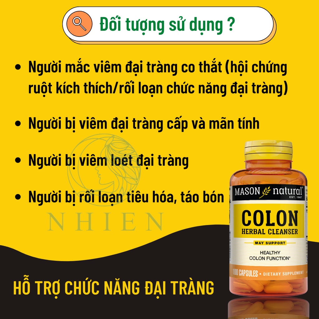 Viên uống thải độc đại tràng, hỗ trợ chức năng đại tràng Colon Herbal Cleanser Mason Natural 100 viên