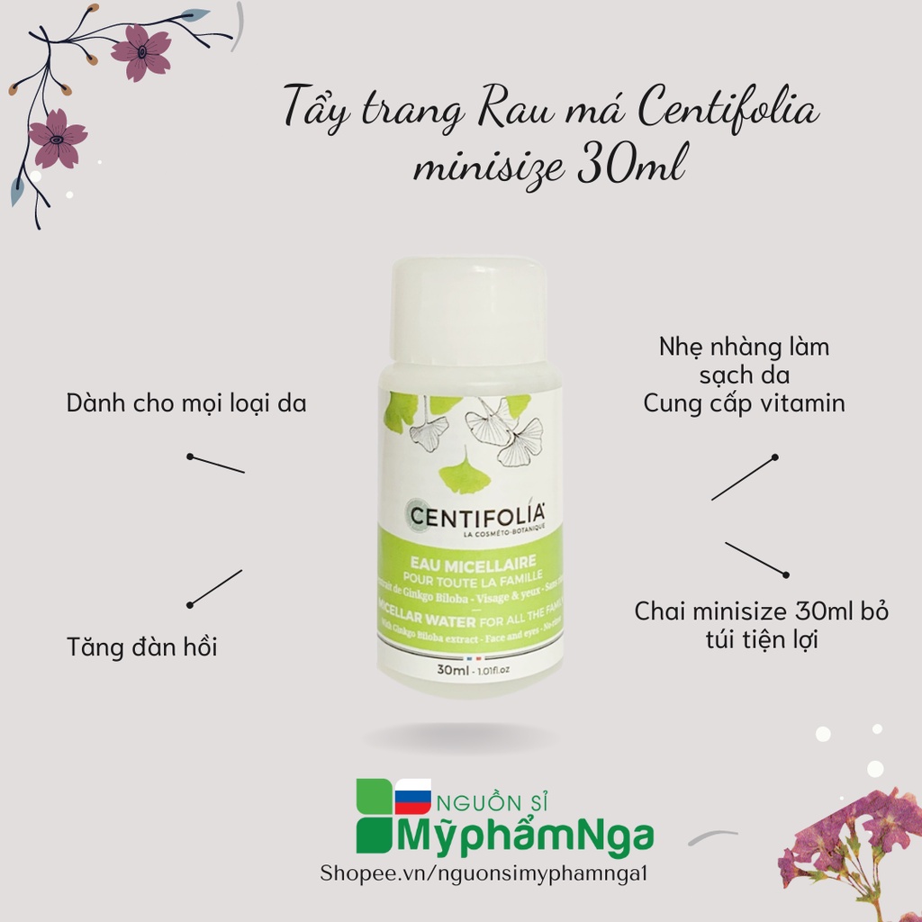 Nước Tẩy Trang rau má Centifolia Eau Micellaire Water minisize 30ml - Tẩy trang Rau má Centifolia mini