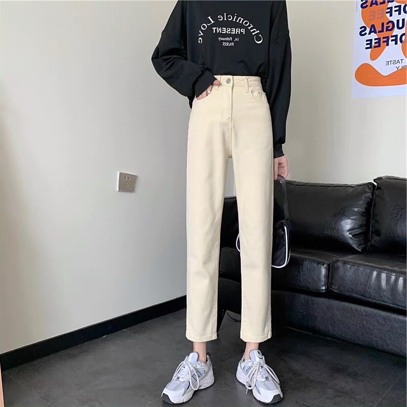 Quần jean ống suông, quấn jean cạp cao phong cách ulzzang_j15