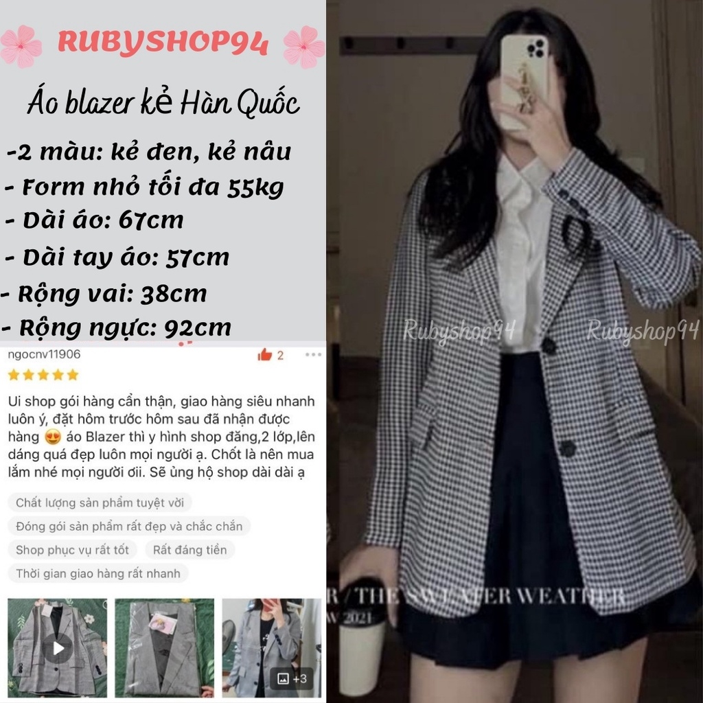 Áo Blazer nữ 2 lớp kiểu Hàn Quốc, Áo Vest nữ khoác ngoài kẻ nhỏ đẹp