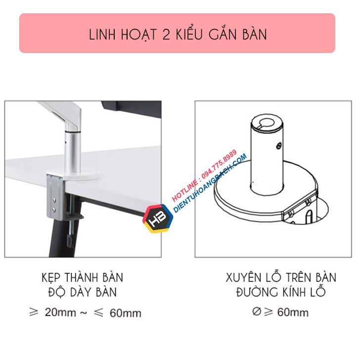 Giá Treo Đỡ Kẹp Laptop OZ 1S - Macbook - Ipad 12 - 17 Inch / Màn Hình Máy Tính 17 - 32 Inch / Hợp Kim Nhôm