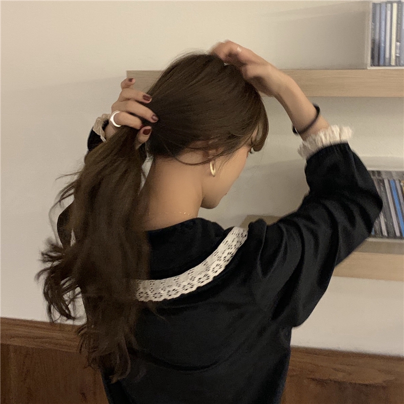 SUXI Áo sơ-mi tay dài phối ren vintage xinh xắn trẻ trung cho nữ