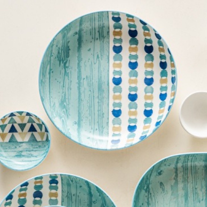 Bộ sưu tập bát đĩa lẻ hoạ tiết xanh đại dương bằng sứ cao cấp men mờ Alifis