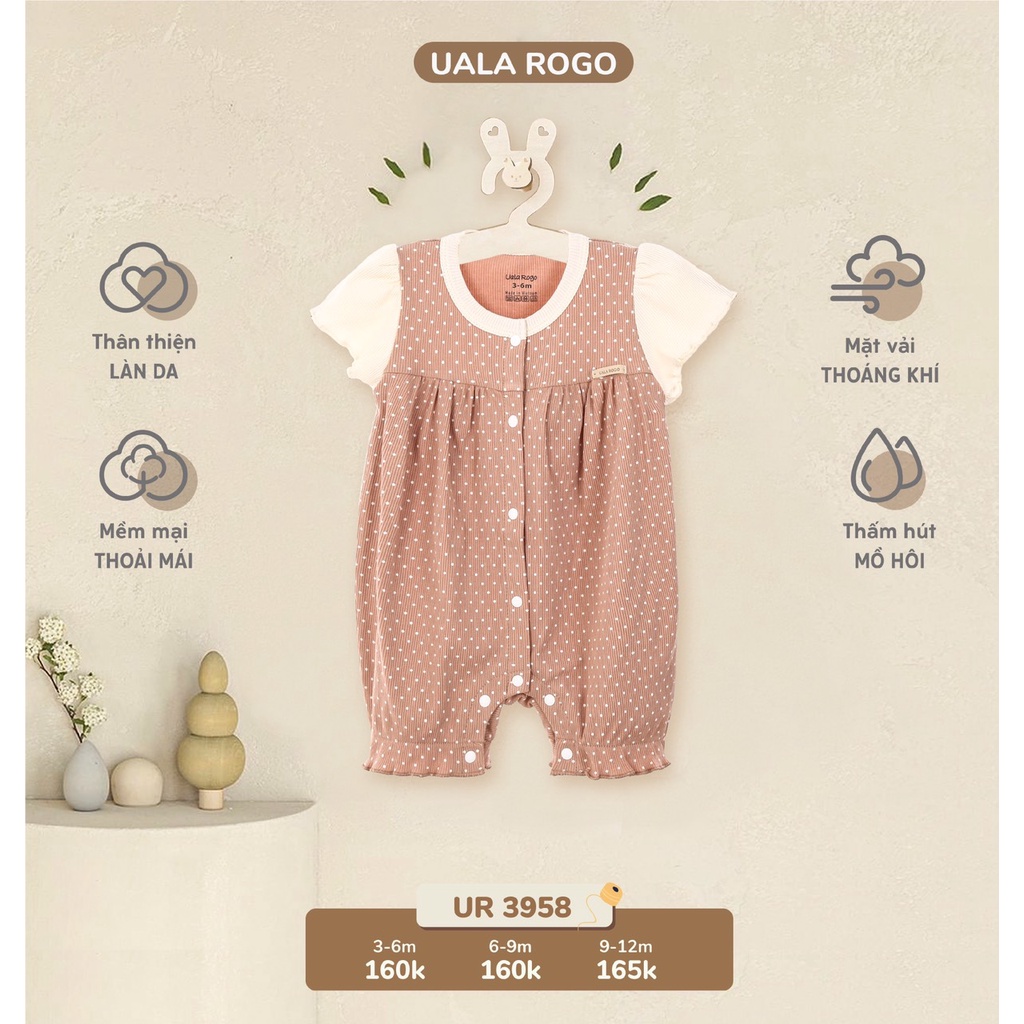 Bộ body cho bé gái Uala Rogo cộc tay, size 3 tháng đến 12 tháng