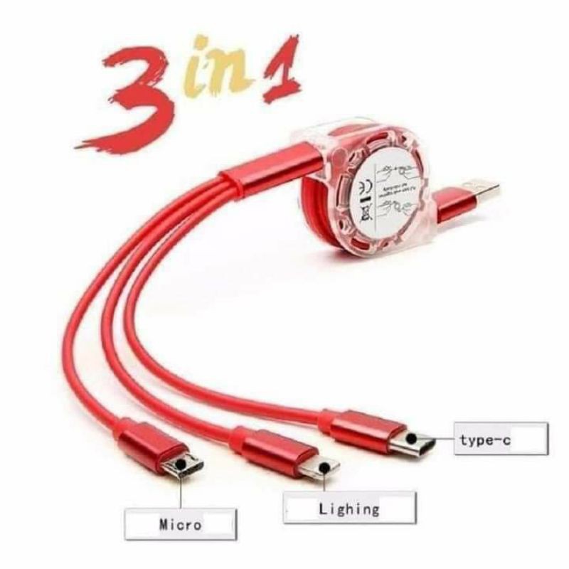 CÁP SẠC ĐIỆN THOẠI3 ĐẦU RÚT GỌN