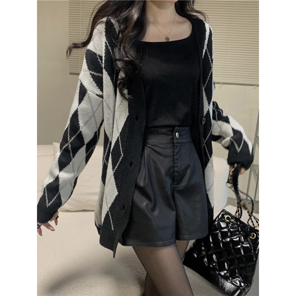 Áo khoác len cardigan kiểu nữ họa tiết kim cương caro siêu xinh ấm áp dầy dặn GEN J CDG Caro