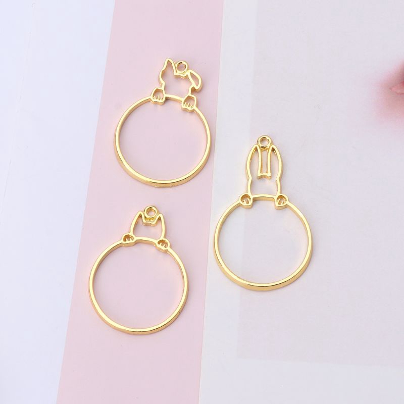 FLGO 3Pcs Hidden Cat Dog Rabbit Round Hollow Frame Pendant Bezel Resin Jewelry Making