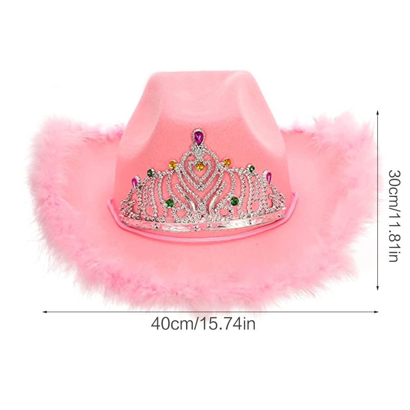 Mũ Cao Bồi Đính Lông Vũ Màu Hồng Cho Nữ