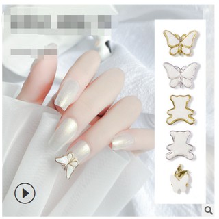 phụ kiện trang trí nail- charm bướm màu vàng, bạc, charm bướm kép