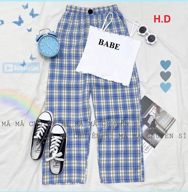 Sét quần kẻ cúc + áo dây Bebe HDN097