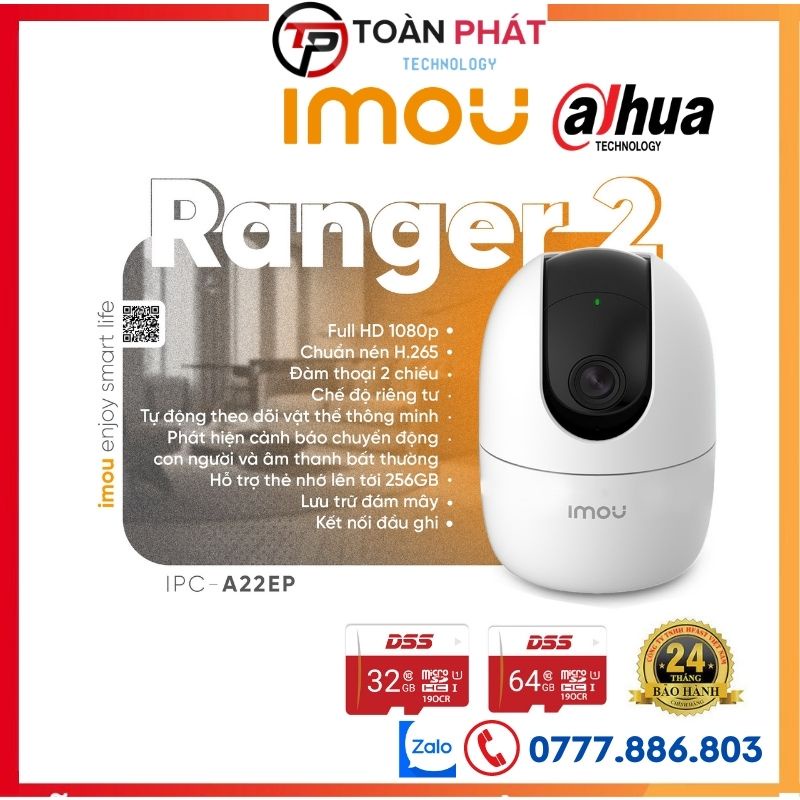 Camera wifi imou A22P 2M Renger2 Chính hãng, camera an ninh full HD giá rẻ, Công ty con của Dahua | BigBuy360 - bigbuy360.vn