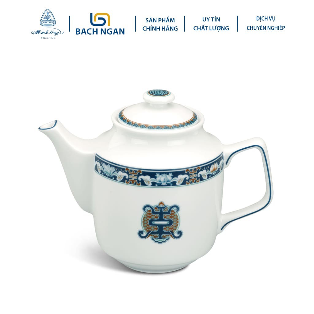 Bộ Ấm Trà Gốm Sứ Cao Cấp Minh Long 0.7 L - Jasmine - Phước Lộc Thọ hàng đẹp, sang trọng đãi khách, quà tặng - 6 tách