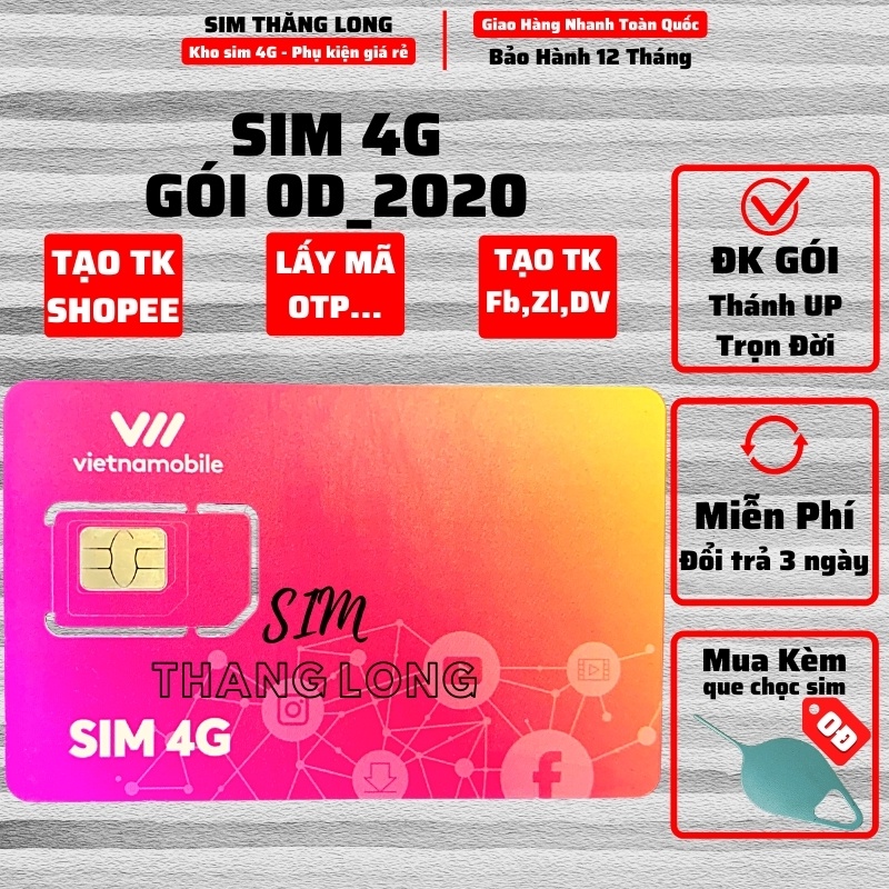 Sim 4G Vietnamobile Data 180Gb (6Gb/Ngày - Thánh Úp & Trọn Đời) - Gọi Miễn Phí - Sim Không Giới Hạn Data - Giá Siêu Rẻ