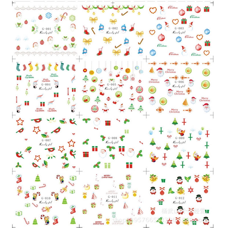 Set 12 Tấm Sticker 3D Chủ Đề Giáng Sinh Dễ Thương Dùng Để Trang Trí Móng Nghệ Thuật