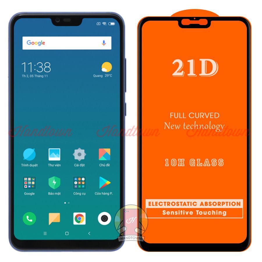 Kính Cường lực Xiaomi Mi 8 Lite Full màn hình 21D Handtown SIÊU BỀN