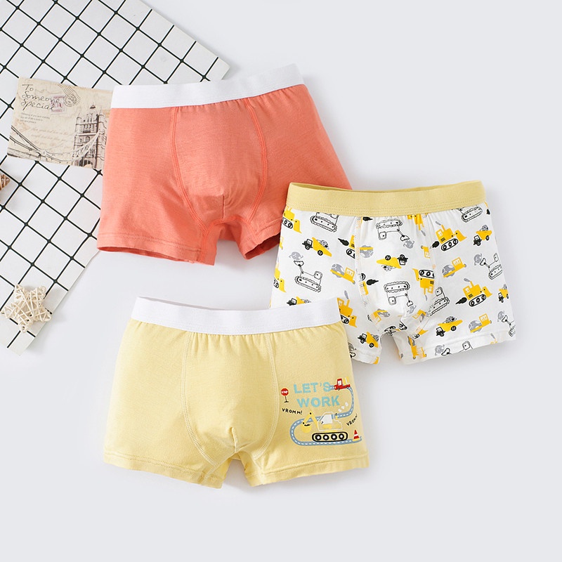 Túi 3 quần lót dạng đùi Boxer bé trai Hàn Quốc 100% cotton mẫu Xe Xúc