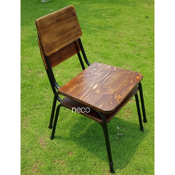 Ghế cafe cóc chân sắt mặt gỗ