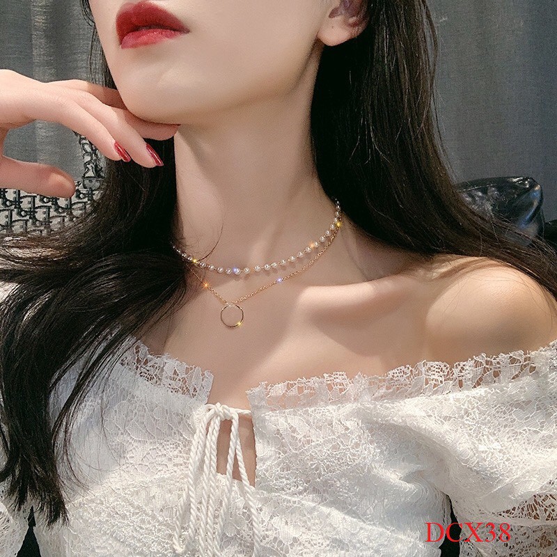 Dây chuyền/chocker chuỗi ngọc mặt nhẫn tròn DCX38 Mayconner