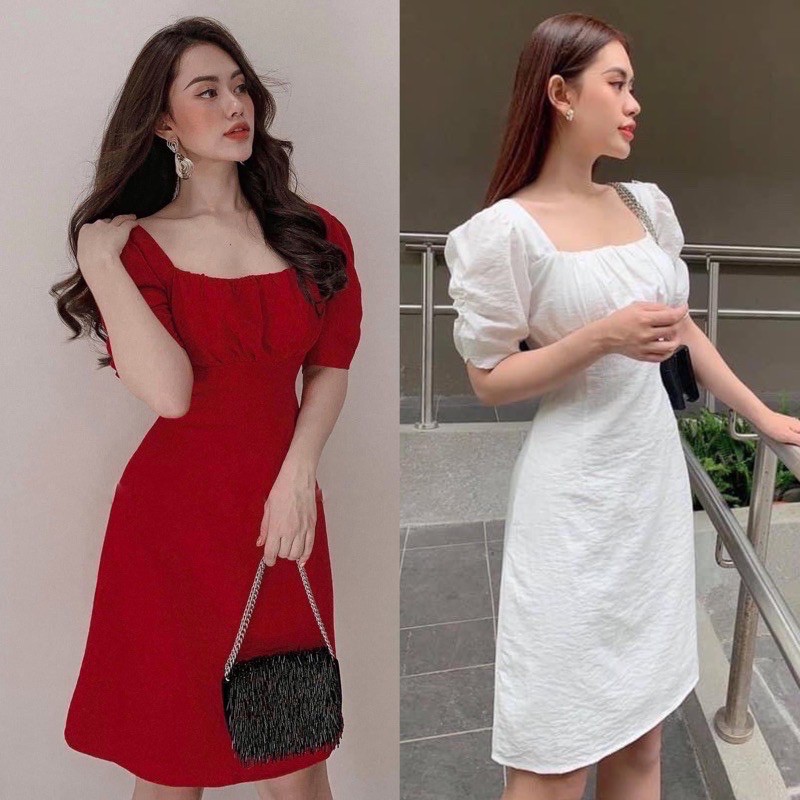 [Mã FATHANG5 giảm 10K đơn 50K] váy cổ vuông tay rúm | BigBuy360 - bigbuy360.vn