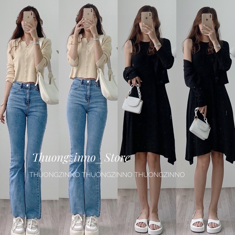 Áo cadigan cúc vuônh sợi dệt  chất đẹp, áo len croptop mềm  dài tay nhiều màu hàn quốc dành cho nữ