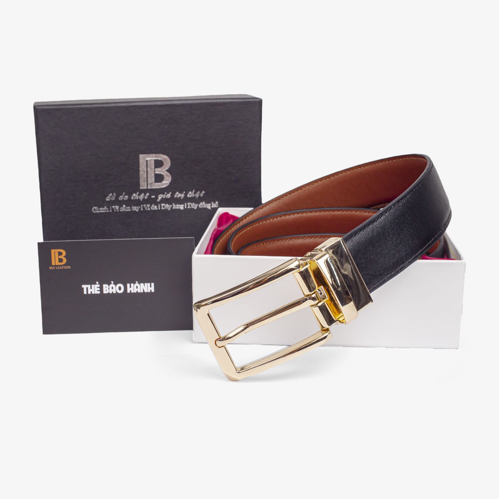 Thắt lưng nam da Saffiano L109 cao cấp-khóa cài xoay dùng được cả 2 mặt nâu đen