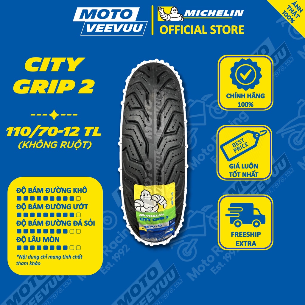 Vỏ lốp xe máy MICHELIN 110/70-12 TL CITY GRIP 2
