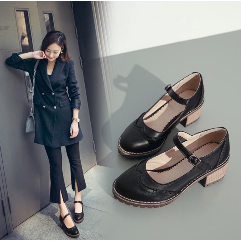 Giày oxford lolita đính hoa cao cấp phong cách Nhật Bản vintage cao gót Hàn Quốc retro ulzzang thanh lịch lenvintage