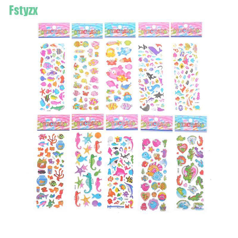 fstyzx 5 Sheets Cute Fishes Bubble Stickers Cartoon Scrapbooking Stickers