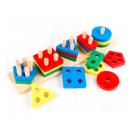 Đồ chơi thả hình 5 trụ thanh ngang mẫu 2 giáo cụ Montessori cho bé