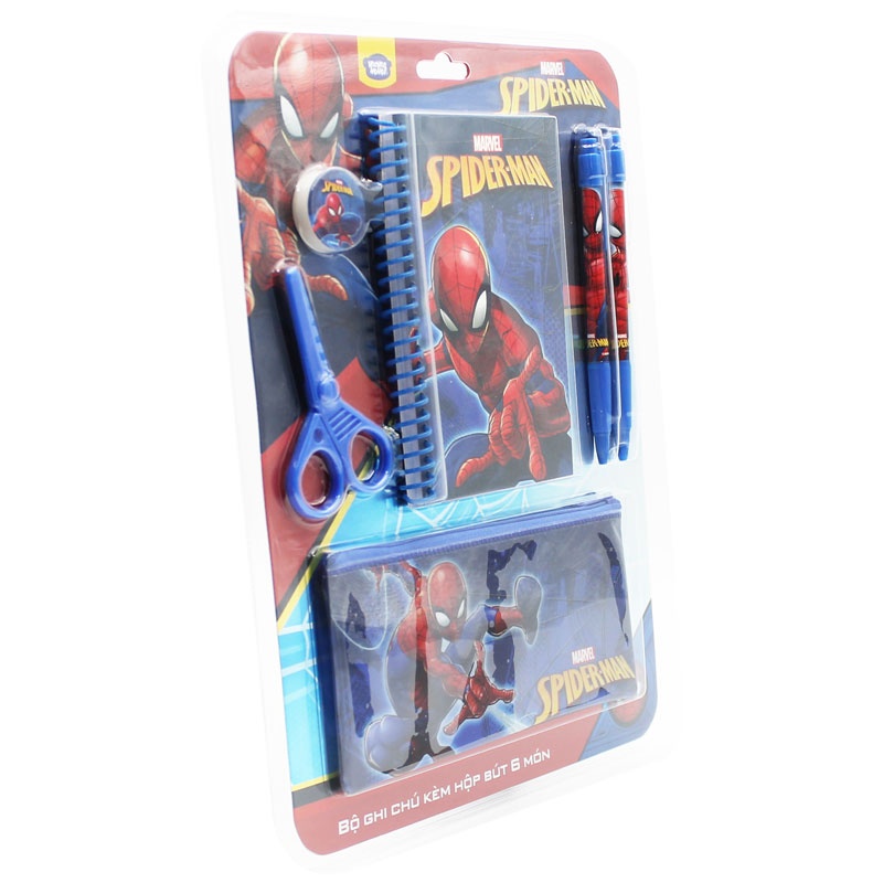 Bộ Dụng Cụ Học Tập 6 Món Kèm Bóp Viết Marvel Spider-Man - HooHooHaHa® VPH13-1402