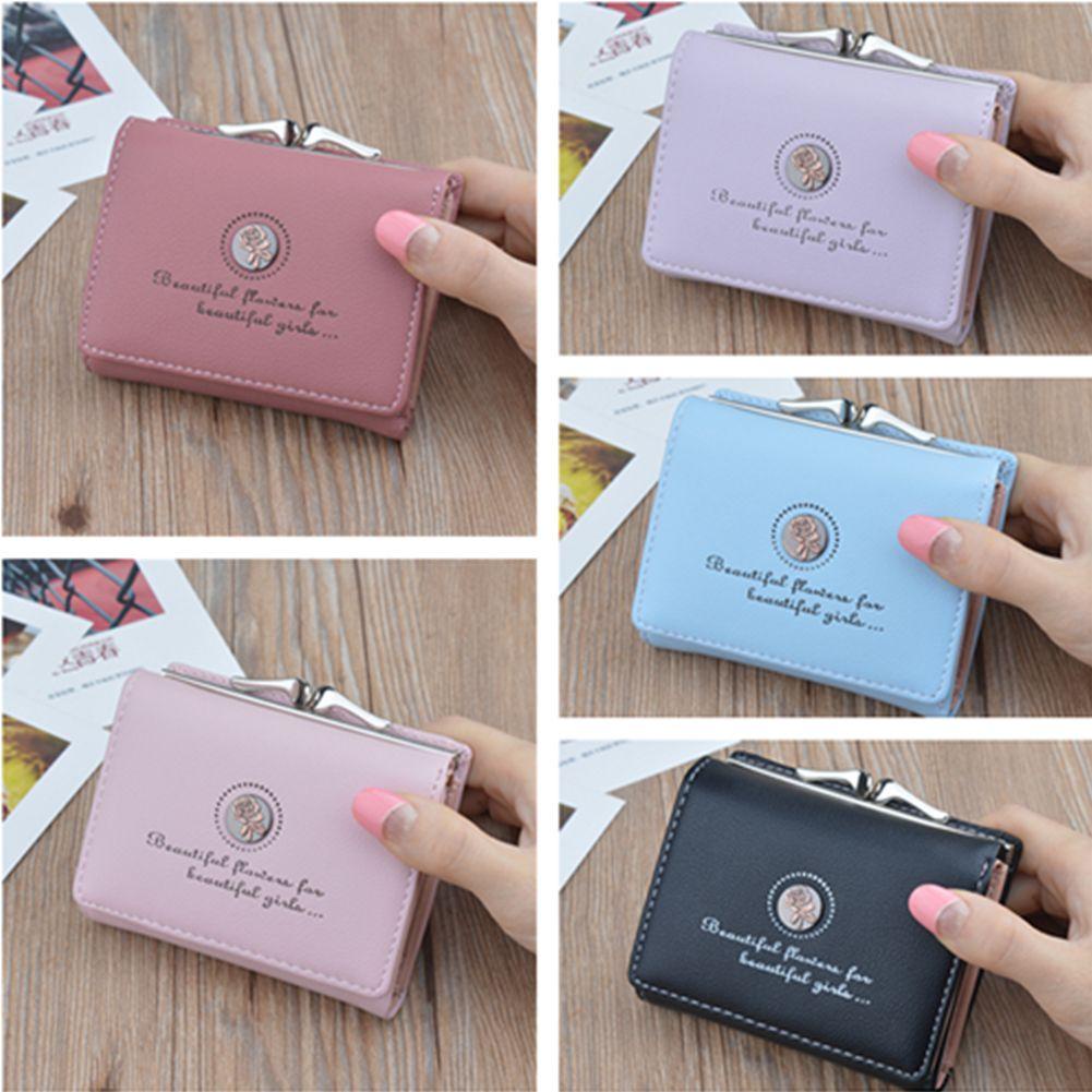 MIHAN1 Ví Ngắn Gập Ba Họa Tiết Hoa Retro Chất Lượng Cao Có Nhiều Ngăn Đựng Thẻ / Tiền Xu