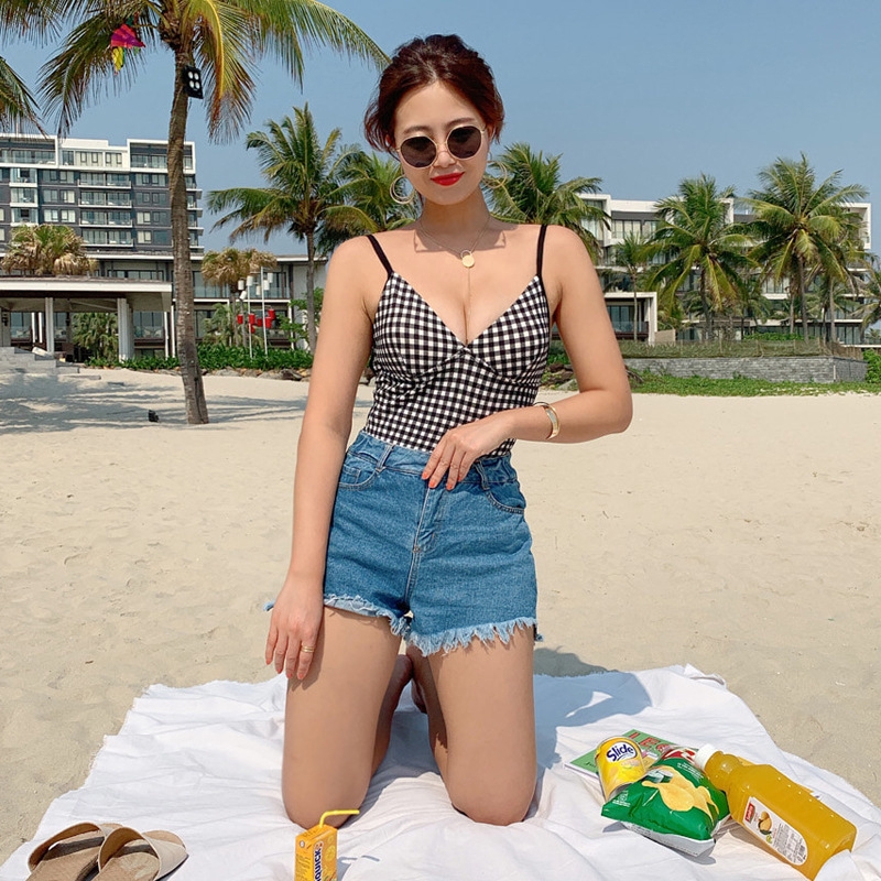 Đồ bơi nữ gợi cảm bikini Xiêm ba điểm Backless tụ tập áo tắm kẻ sọc dễ thương | BigBuy360 - bigbuy360.vn