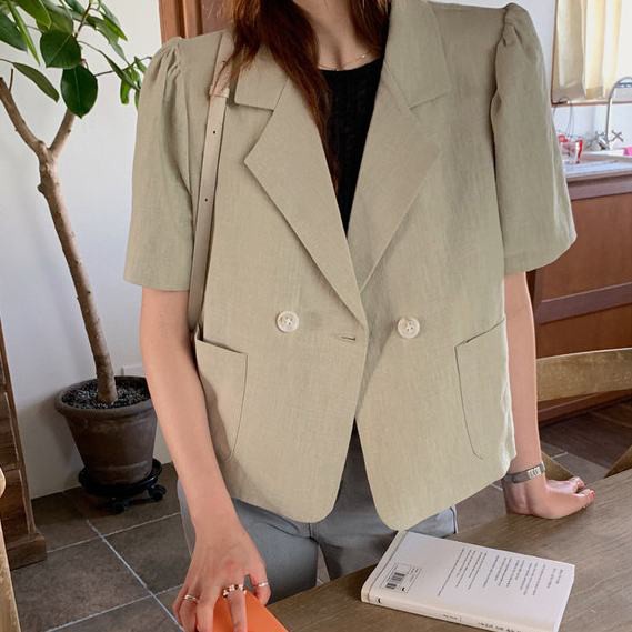 Áo khoác vest tay phồng ngắn phong cách Hàn Quốc thời trang hè cho nữ