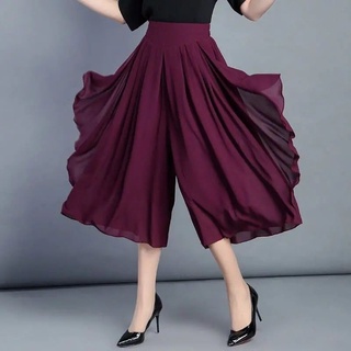 Quần ống rộng lưng cao chất chiffon plus size cho nữ