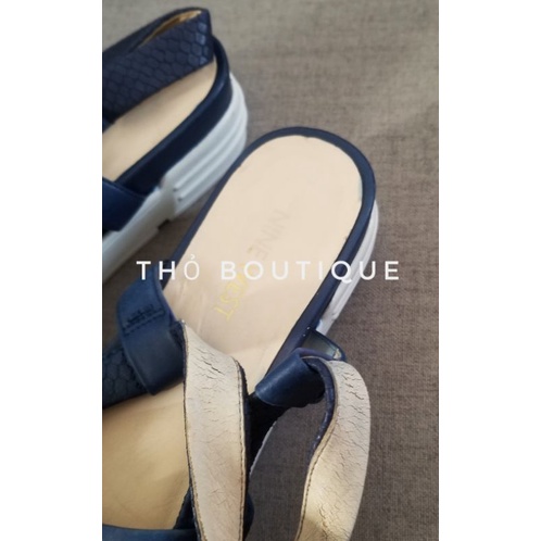 Giày sandal cao gót NINE WEST da mềm quai chéo xanh đậm navy đế chống trượt 5cm size 37